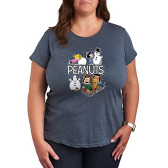 Plus Size Peanuts Winter Stickers Graphic Tee