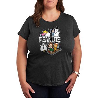 Plus Size Peanuts Winter Stickers Graphic Tee