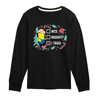 Boys 8-20 Minions Naughty Nice I Tried List Kevin Long Sleeve Graphic Tee