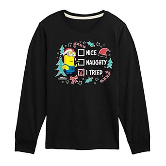 Boys 8-20 Minions Naughty Nice I Tried List Kevin Long Sleeve Graphic Tee