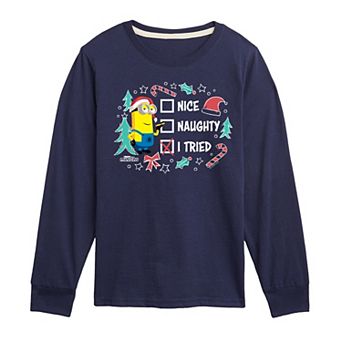 Boys 8-20 Minions Naughty Nice I Tried List Kevin Long Sleeve Graphic Tee