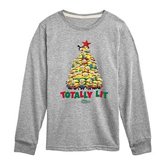 Boys 8-20 Minions Totally Lit Christmas Tree Long Sleeve Graphic Tee