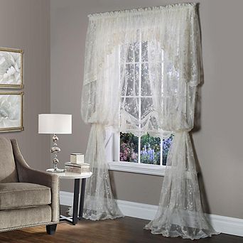 Mona Lisa 100% Polyester Jacquard Bridal Lace Tailored Balloon Rod Pocket Sheer Curtain Panel