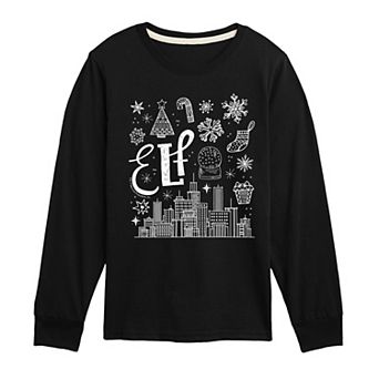 Boys 8-20 Elf Icon Doodles Long Sleeve Graphic Tee