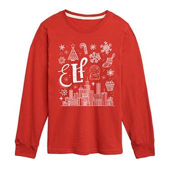 Boys 8-20 Elf Icon Doodles Long Sleeve Graphic Tee