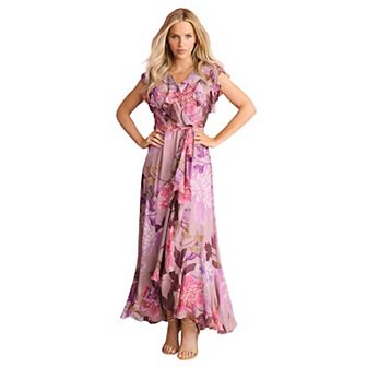 Roaman's Women's Plus Size Ruffle Faux Wrap Maxi Dress