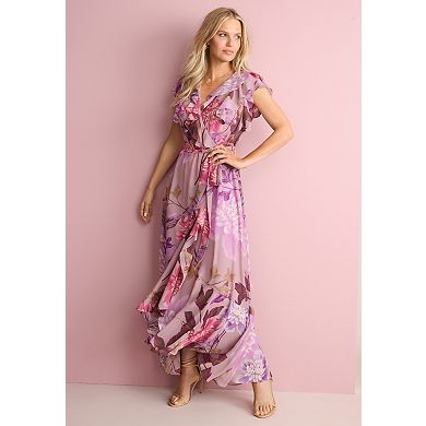 Roaman's Women's Plus Size Ruffle Faux Wrap Maxi Dress