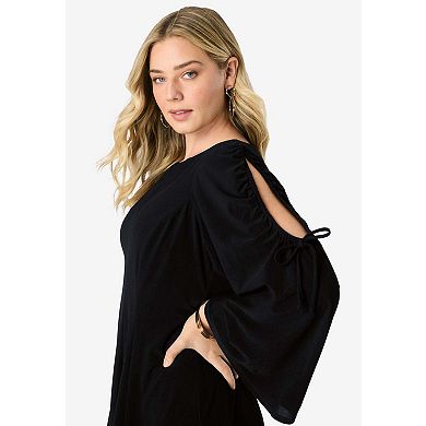 Roaman's Women's Plus Size Cold Shoulder Fit-And-Flare Dress