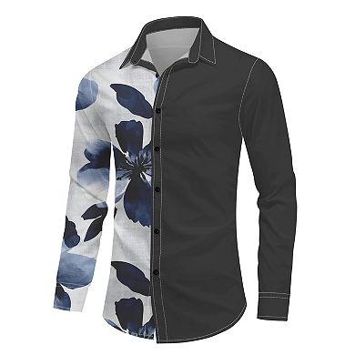 Men's Floral Print Dress Shirt Button Down Long Sleeve Casual Shirt