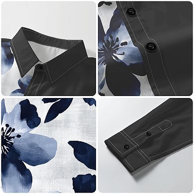 Men's Floral Print Dress Shirt Button Down Long Sleeve Casual Shirt