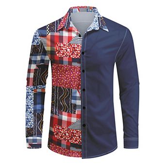 Men's Floral Print Dress Shirt Button Down Long Sleeve Casual Shirt