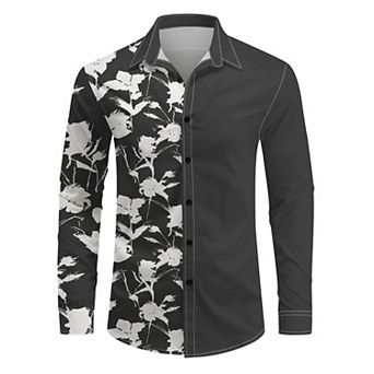Men's Floral Print Dress Shirt Button Down Long Sleeve Casual Shirt