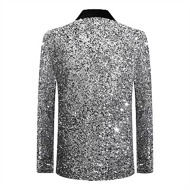 Mens Sequin Tuxedo Blazer Shawl Collar One-Button Dinner Jacket