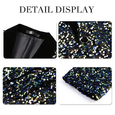 Mens Sequin Tuxedo Blazer Shawl Collar One-Button Dinner Jacket