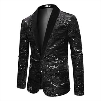 Mens Sequin Tuxedo Blazer Shawl Collar One-Button Dinner Jacket