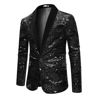 Mens Sequin Tuxedo Blazer Shawl Collar One-Button Dinner Jacket
