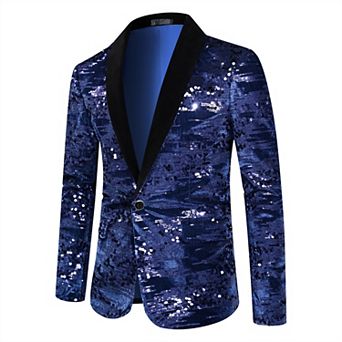 Mens Sequin Tuxedo Blazer Shawl Collar One-Button Dinner Jacket