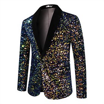 Mens Sequin Tuxedo Blazer Shawl Collar One-Button Dinner Jacket