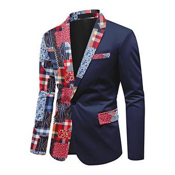 Men's Printed Suit Jacket Casual Notch Lapel One Button Fashion Blazer