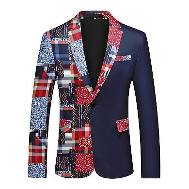 Men's Printed Suit Jacket Casual Notch Lapel One Button Fashion Blazer