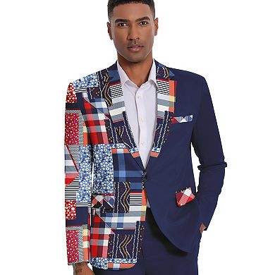 Men's Printed Suit Jacket Casual Notch Lapel One Button Fashion Blazer