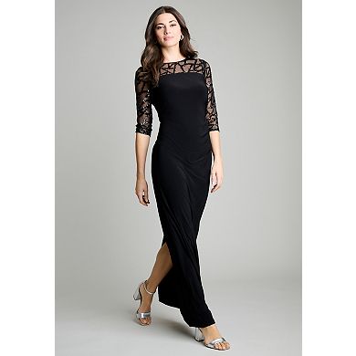 Roaman's Women's Plus Size Plus-Size 3/4 Illusion Sleeve Emebllished Gown