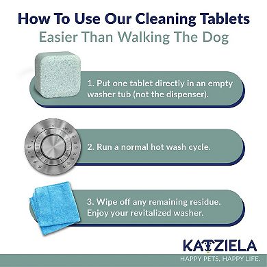 Katziela Washing Machine Cleaner Tablets 6 Pack (3-Month Supply) Formulated for Pet Owners