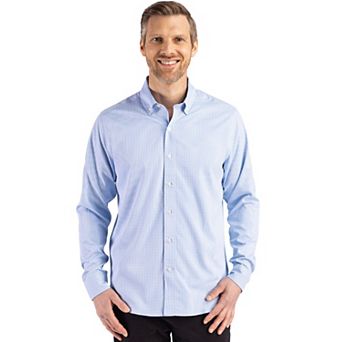 Cutter & Buck Skyline Epic Confidence Recycled Gingham Mens Long Sleeve Dress Shirt