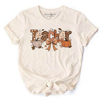 Teacher Coquette Autumn T-Shirt, Cozy Fall Pumpkin Tee for Educators