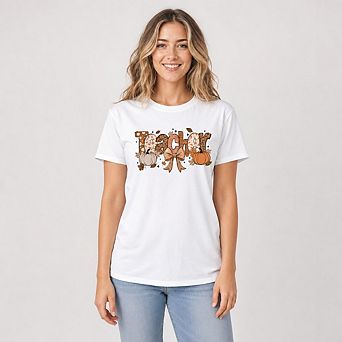 Teacher Coquette Autumn T-Shirt, Cozy Fall Pumpkin Tee for Educators