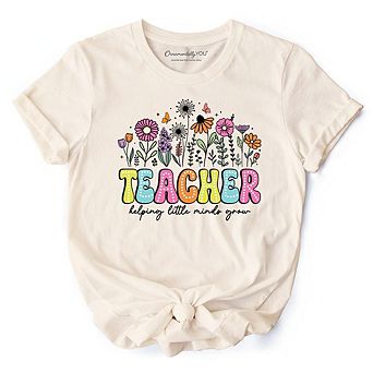 Helping Little Minds Grow Teacher T-Shirt, Floral Appreciation Tee