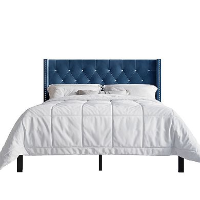 Glamour Velvet Upholstered Bed with 2 Nightstands