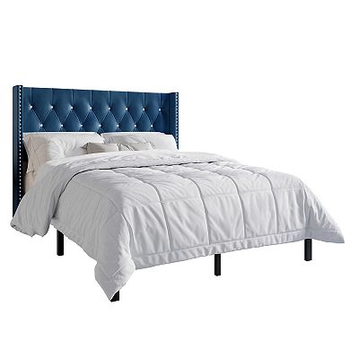 Glamour Velvet Upholstered Bed with 2 Nightstands