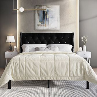 Glamour Velvet Upholstered Bed with 2 Nightstands