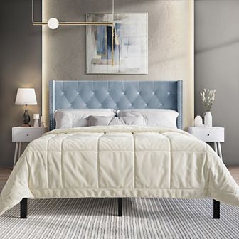 Glamour Velvet Upholstered Bed with 2 Nightstands