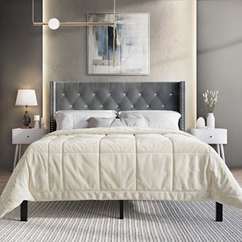 Glamour Velvet Upholstered Bed with 2 Nightstands
