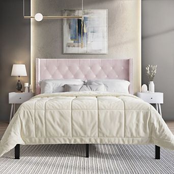 Glamour Velvet Upholstered Bed with 2 Nightstands