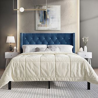 Glamour Velvet Upholstered Bed with 2 Nightstands