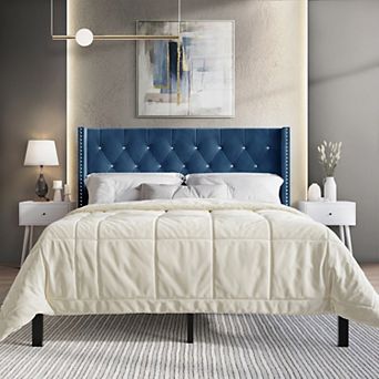 Glamour Velvet Upholstered Bed with 2 Nightstands