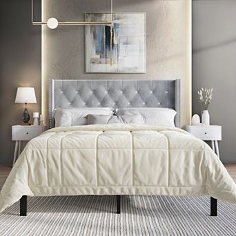 Glamour Velvet Upholstered Bed with 2 Nightstands