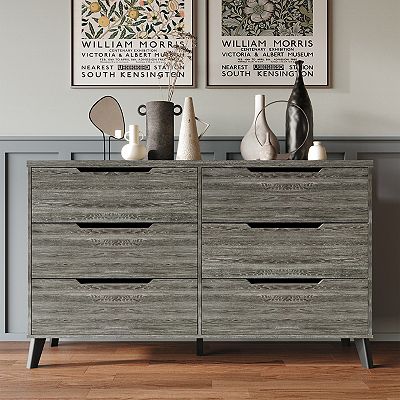 CASTLE PLACE Modern 6-Drawers Wooden Dresser, Light Grey