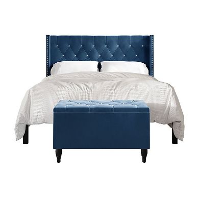Glamour Velvet Upholstered Bed with Storage Bench