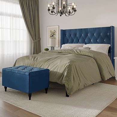 Glamour Velvet Upholstered Bed with Storage Bench