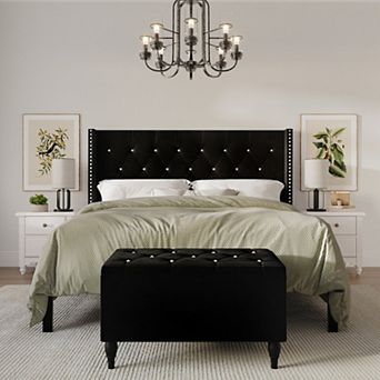 Glamour Velvet Upholstered Bed with Storage Bench