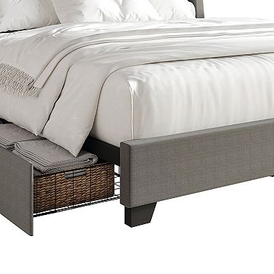 Modern Linen Platform Bed with Storage