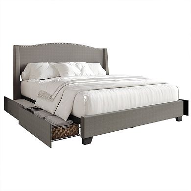 Modern Linen Platform Bed with Storage