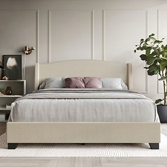 Modern Linen Platform Bed with Storage