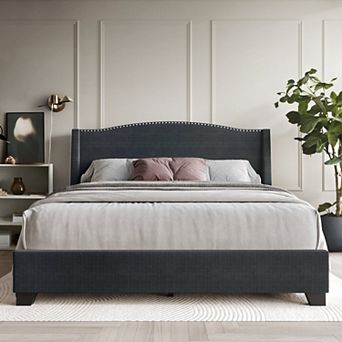 Modern Linen Platform Bed with Storage