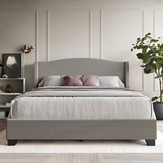 Modern Linen Platform Bed with Storage