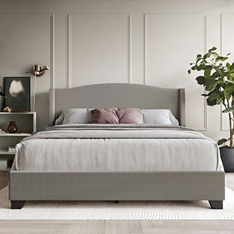 Modern Linen Platform Bed with Storage
